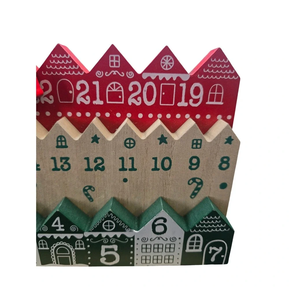 Wooden Christmas Village Advent Calendar Elf Countdown Timer with‎ Storage Box